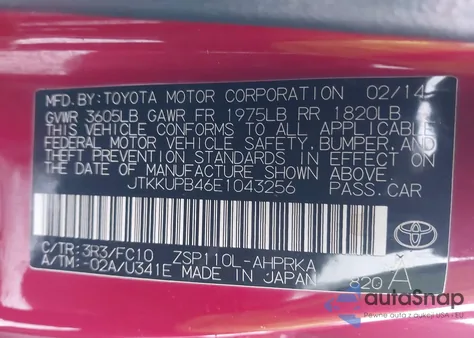 2014 Scion Xd from USA, damaged, VIN JTKKUPB46E1043256